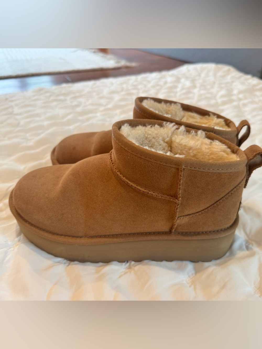 UGG Platform Chestnut Short Suede Shearling Booties